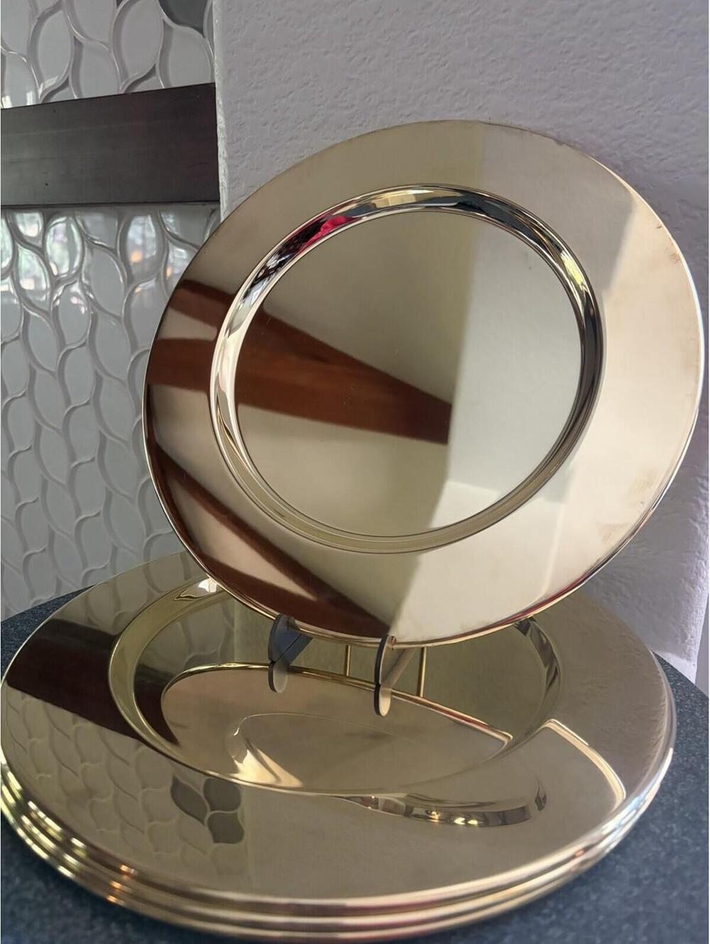 Set Of 12 GODINGER Vintage Brass Plated Service Charger Plates 11.5”